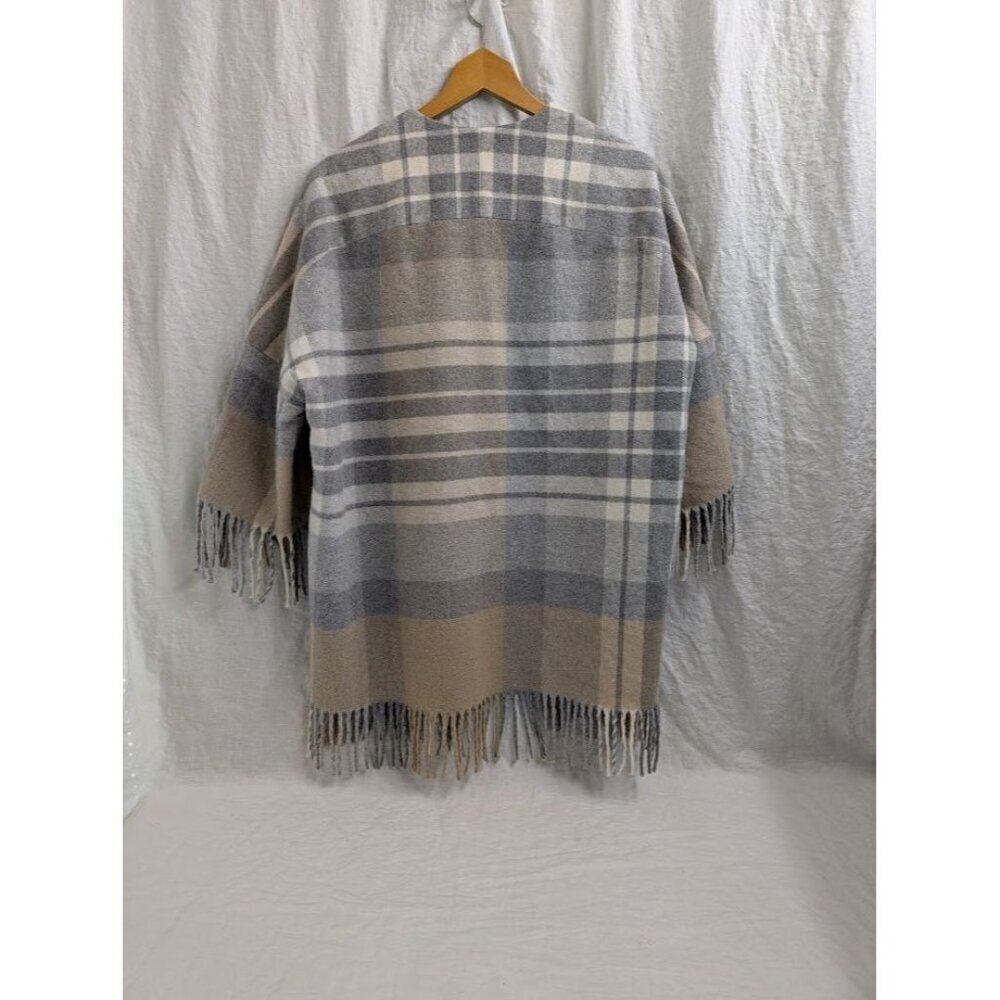 Helene London women's size Large plaid wool blend jacket with fringe neutral - Picture 3 of 11